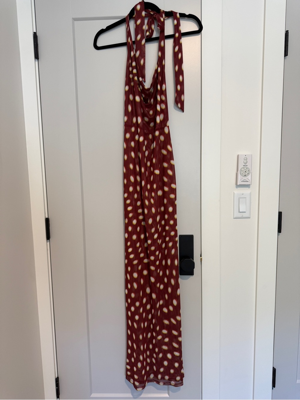 RESA Burgundy and Cream Backless Halter Maxi Dress - Picture 3 of 7